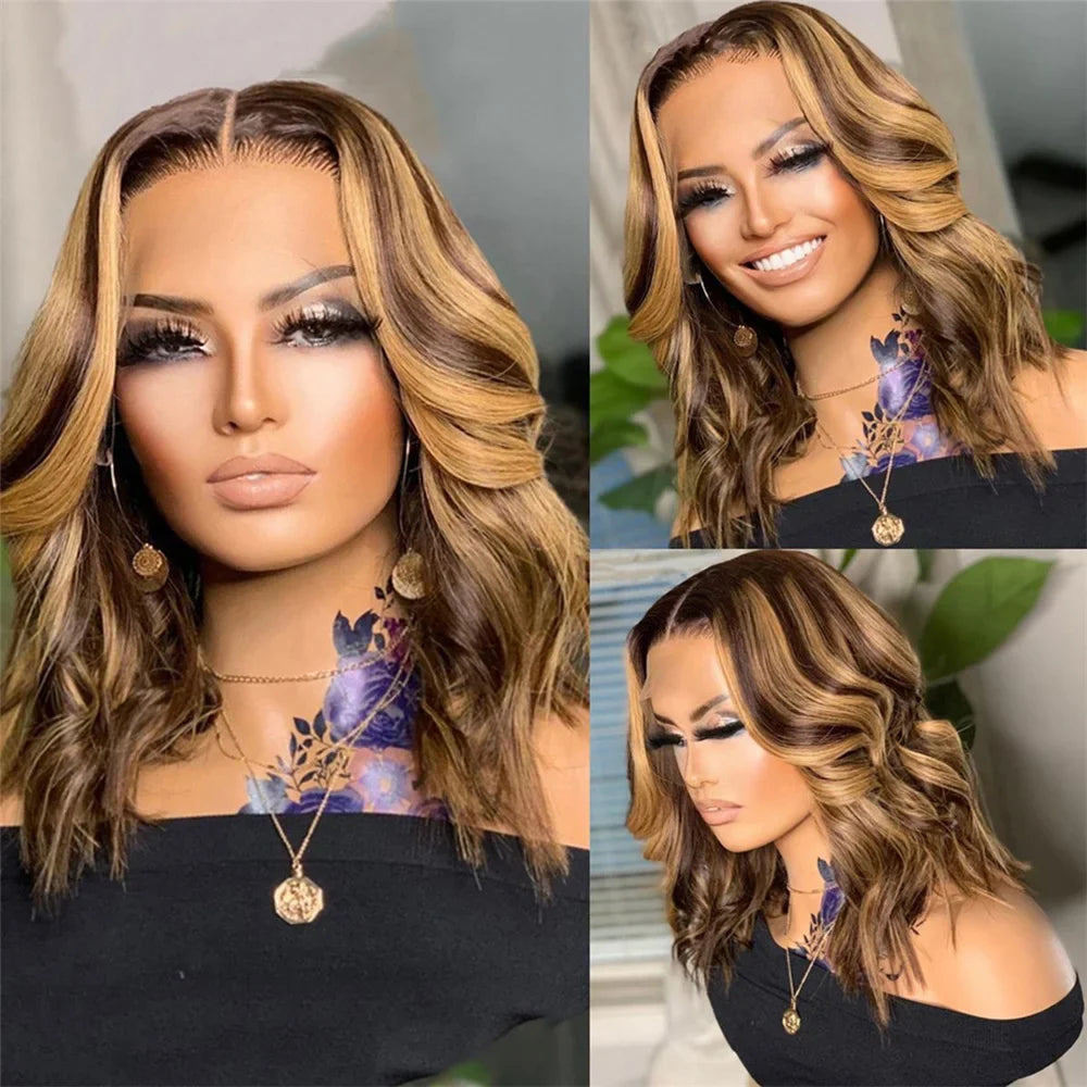 Highlight 4/27 Colored Bob Wig 360 Transparent Lace Wig Human Hair For Women