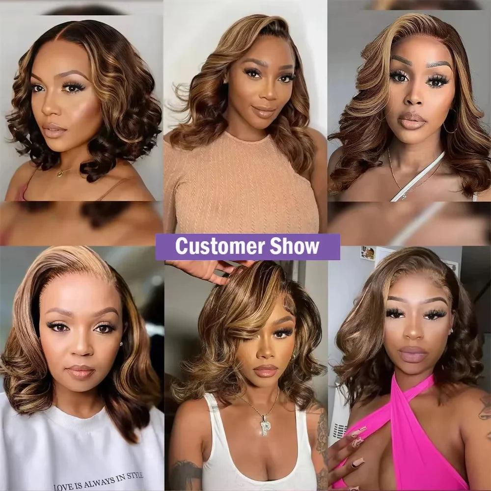 Highlight 4/27 Colored Bob Wig 360 Transparent Lace Wig Human Hair For Women