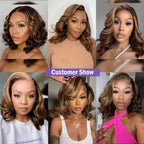Highlight 4/27 Colored Bob Wig 360 Transparent Lace Wig Human Hair For Women