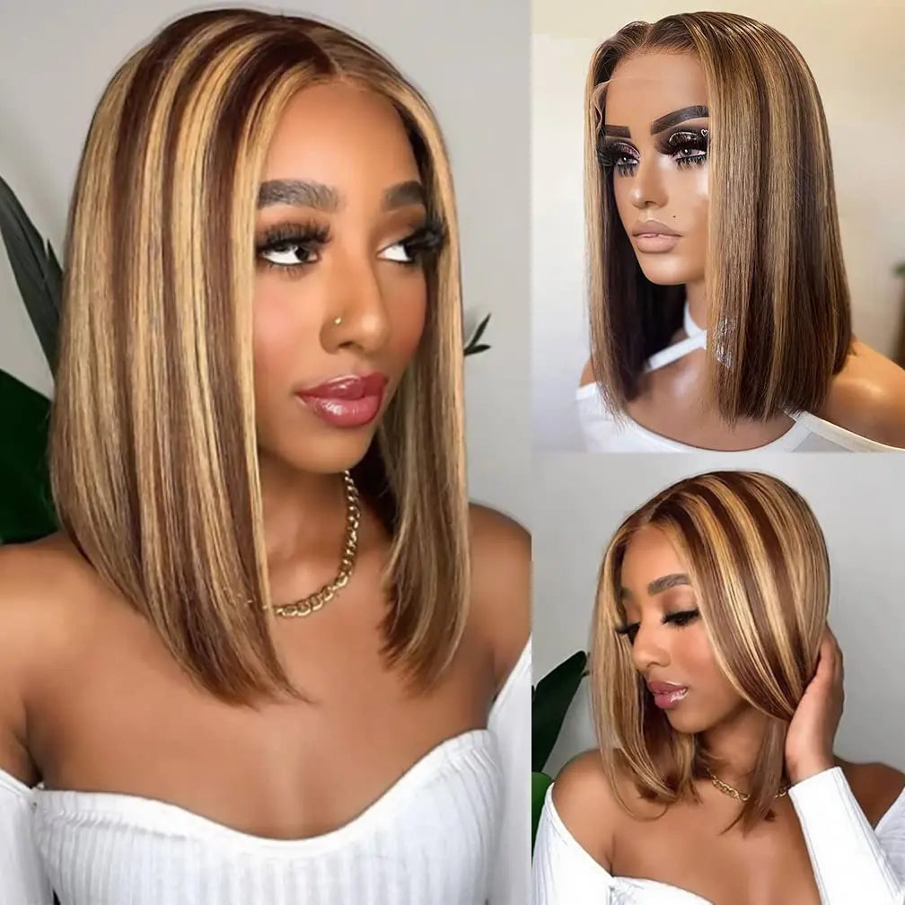 Highlight 4/27 Color Human Hair 180 Density Bob Wig 13×4 Lace Front Human Hair Wigs