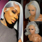 Short Bob Human Hair 13x4 Transparent Lace Front Wig Grey Colored Wigs Bleached Knots
