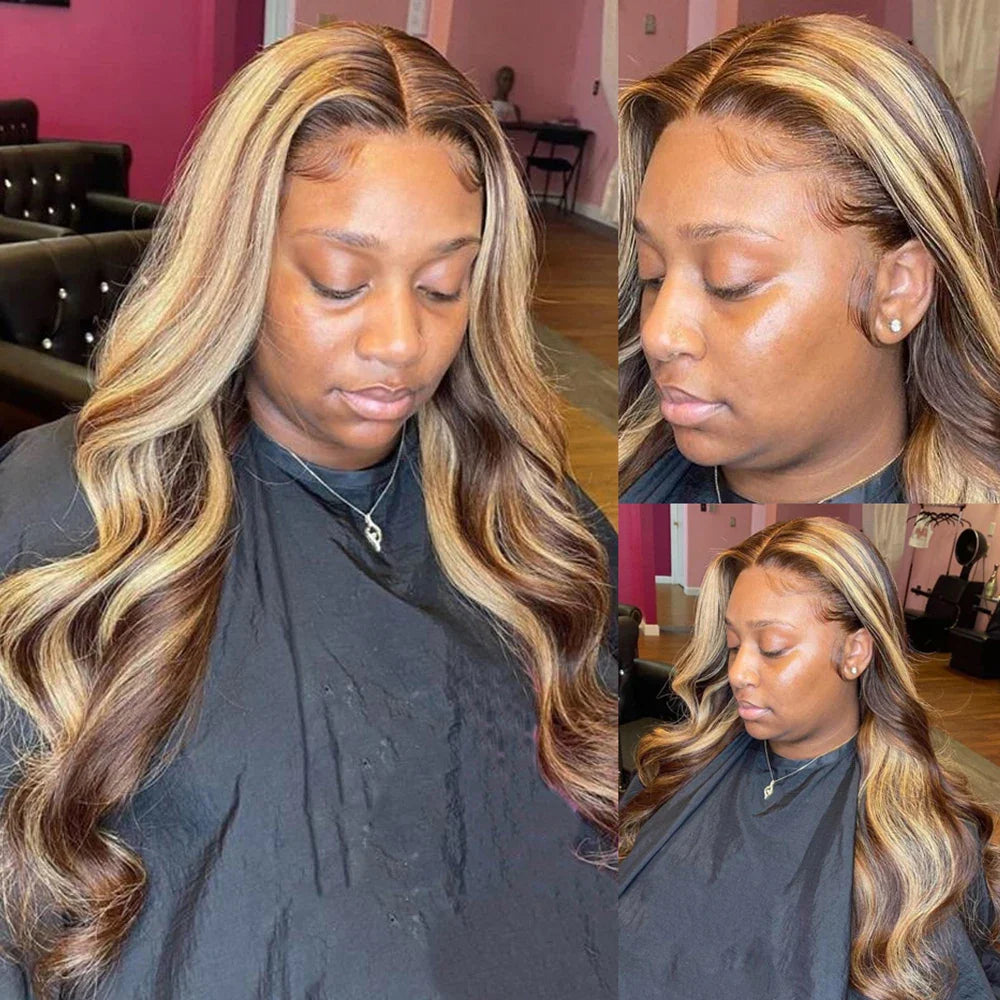 Highlight 4/27 Colored 180 Density Transparent Lace 13x4  Body Wave Lace Front Human Hair Wigs Pre Plucked
