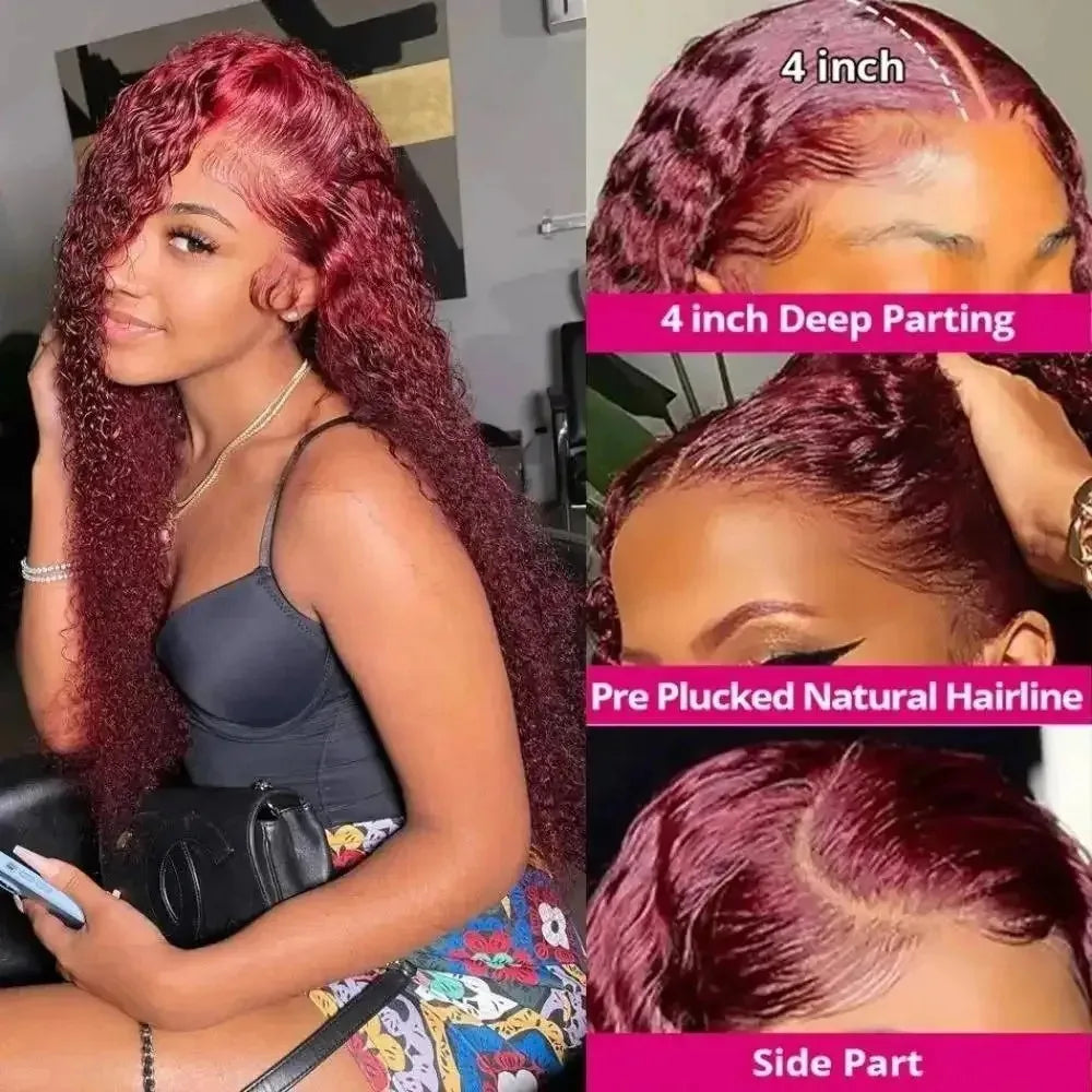 Transparent Lace 180 Density 13x4/13x6 99j Colored Deep Wave Lace Front Human Hair Wigs