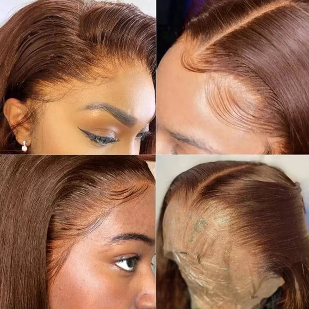 Brown Color #4 Straight Hair 13×4/13×6 Lace Front Human Hair Transparent Lace Wigs