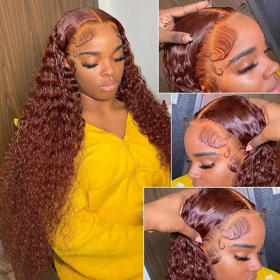 150 Density Brown Deep Curly Full Lace Wigs Human Hair Wigs