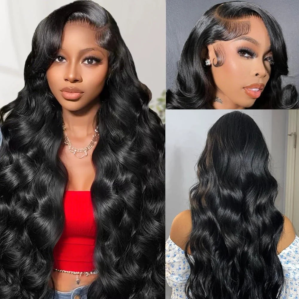 200 Density Natural Color Body Wave 13x4 Transparent Lace Front Human Hair Wig Pre Plucked