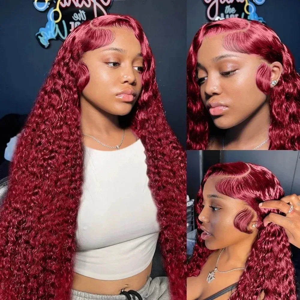 Transparent Lace 180 Density 13x4/13x6 99j Colored Deep Wave Lace Front Human Hair Wigs