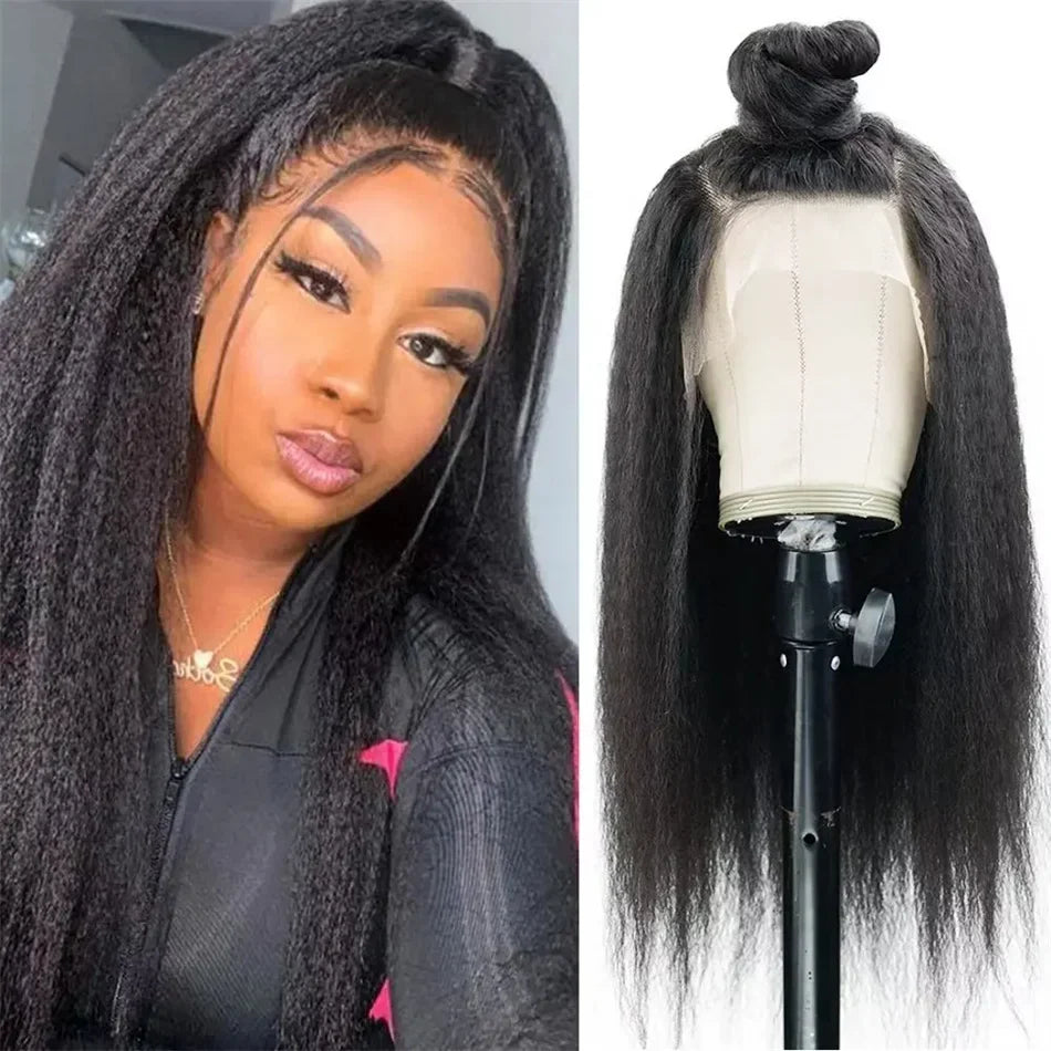 Yaki Straight Natural Color High Density 360 Lace Human Hair Wigs For Women