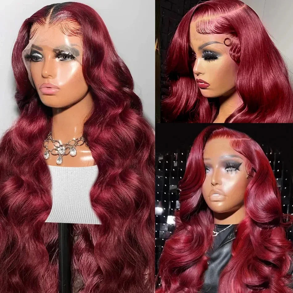99J Color Body Wave 13x6 Lace Front Human Hair Wigs Transparent Lace