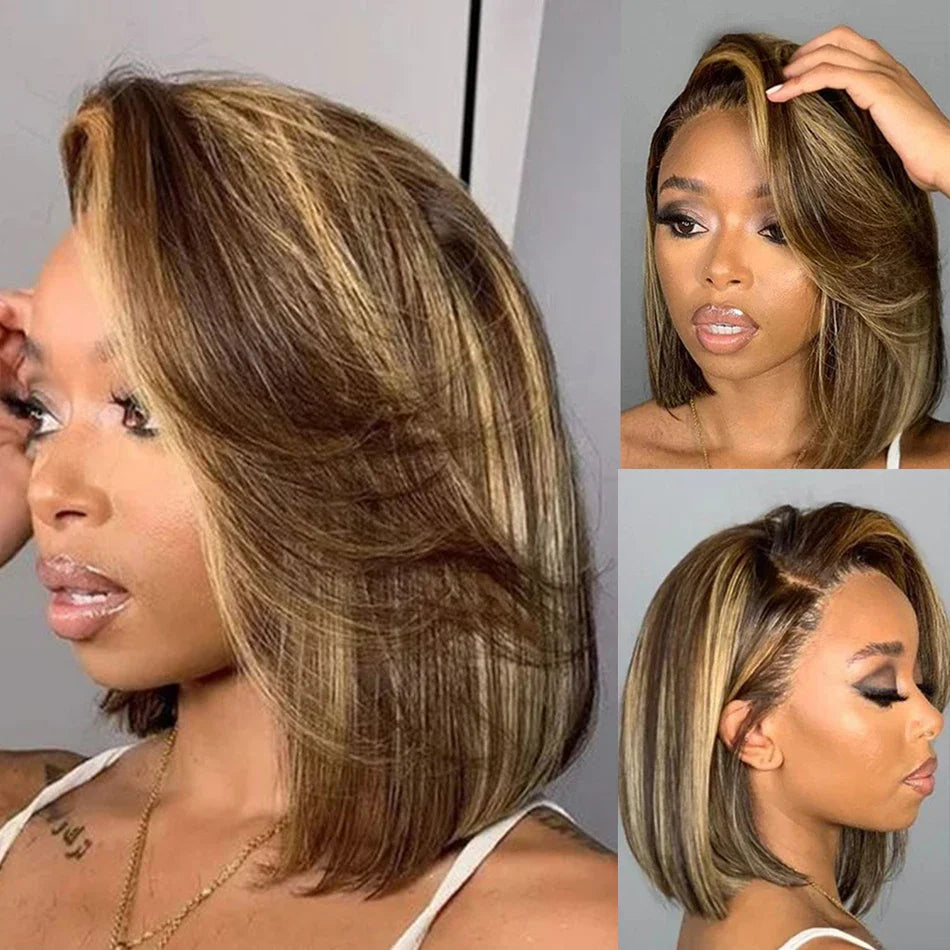 Highlight 4/27 Color Human Hair 180 Density Bob Wig 13×4 Lace Front Human Hair Wigs