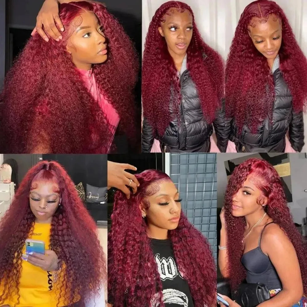 Transparent Lace 180 Density 13x4/13x6 99j Colored Deep Wave Lace Front Human Hair Wigs