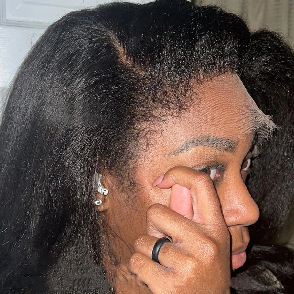 360 Lace Kinky Straight Natural Color Human Hair Wig With Baby Hair Transparent Lace