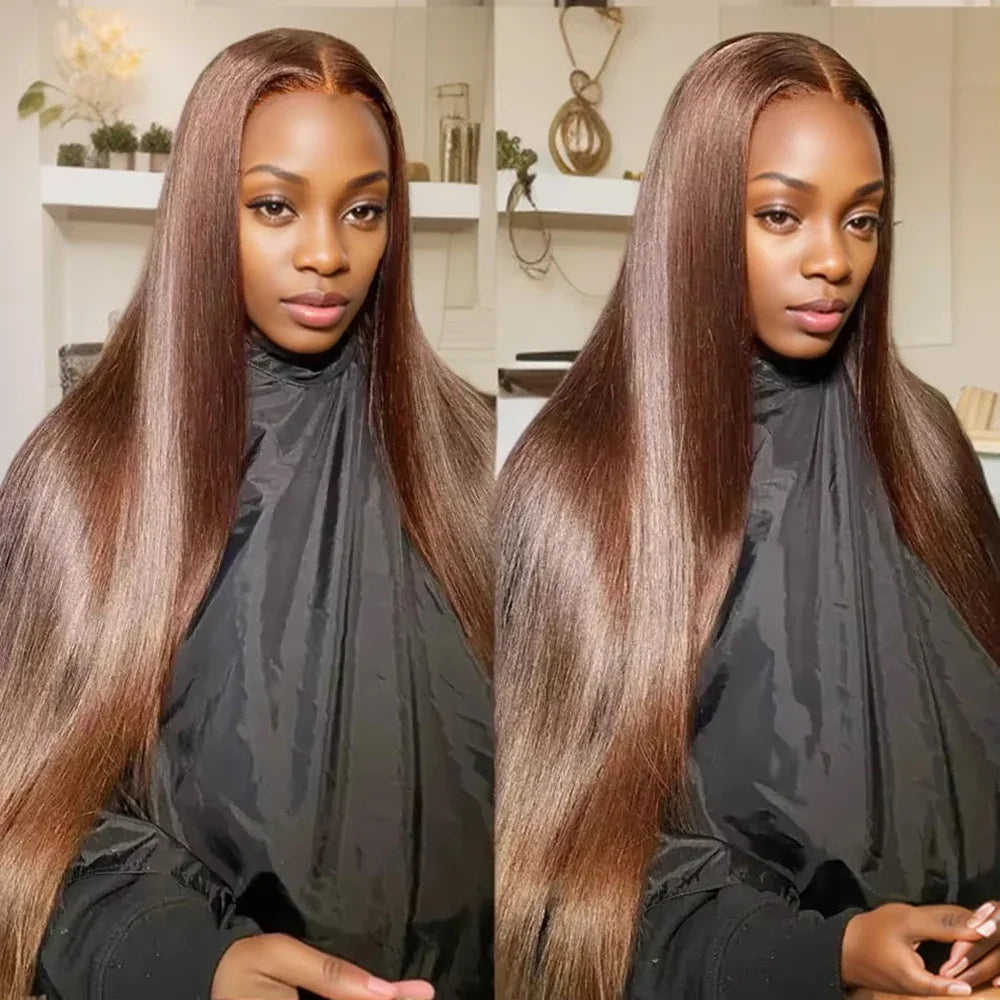 Brown Color #4 Straight Hair 13×4/13×6 Lace Front Human Hair Transparent Lace Wigs