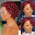 Pixie Cut Wig 99J Color 13x4 Transparent Lace Front Human Hair Wig