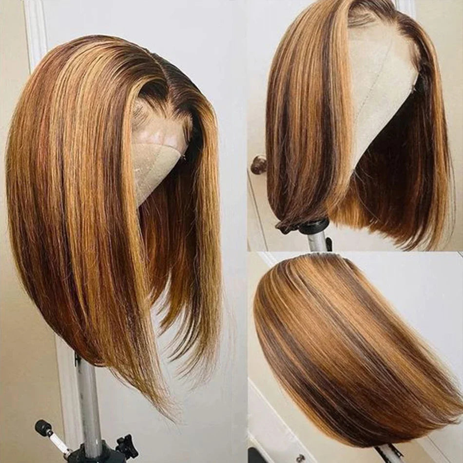 Highlight 4/27 Color Human Hair 180 Density Bob Wig 13×4 Lace Front Human Hair Wigs