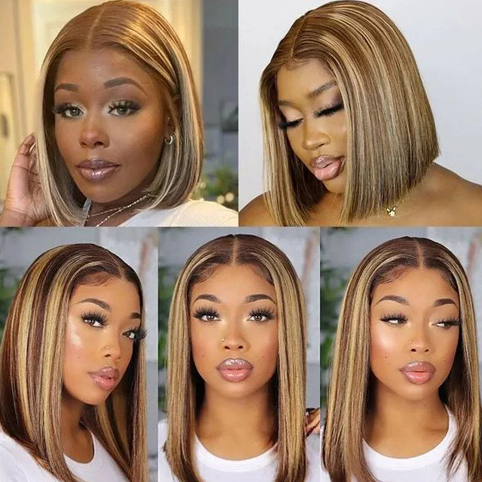 Highlight 4/27 Color Human Hair 180 Density Bob Wig 13×4 Lace Front Human Hair Wigs