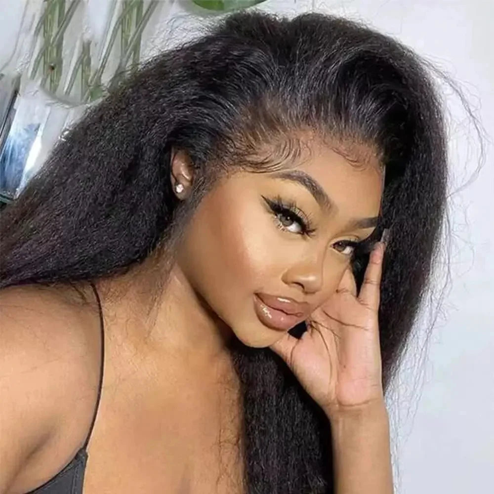 Yaki Straight Natural Color High Density 360 Lace Human Hair Wigs For Women