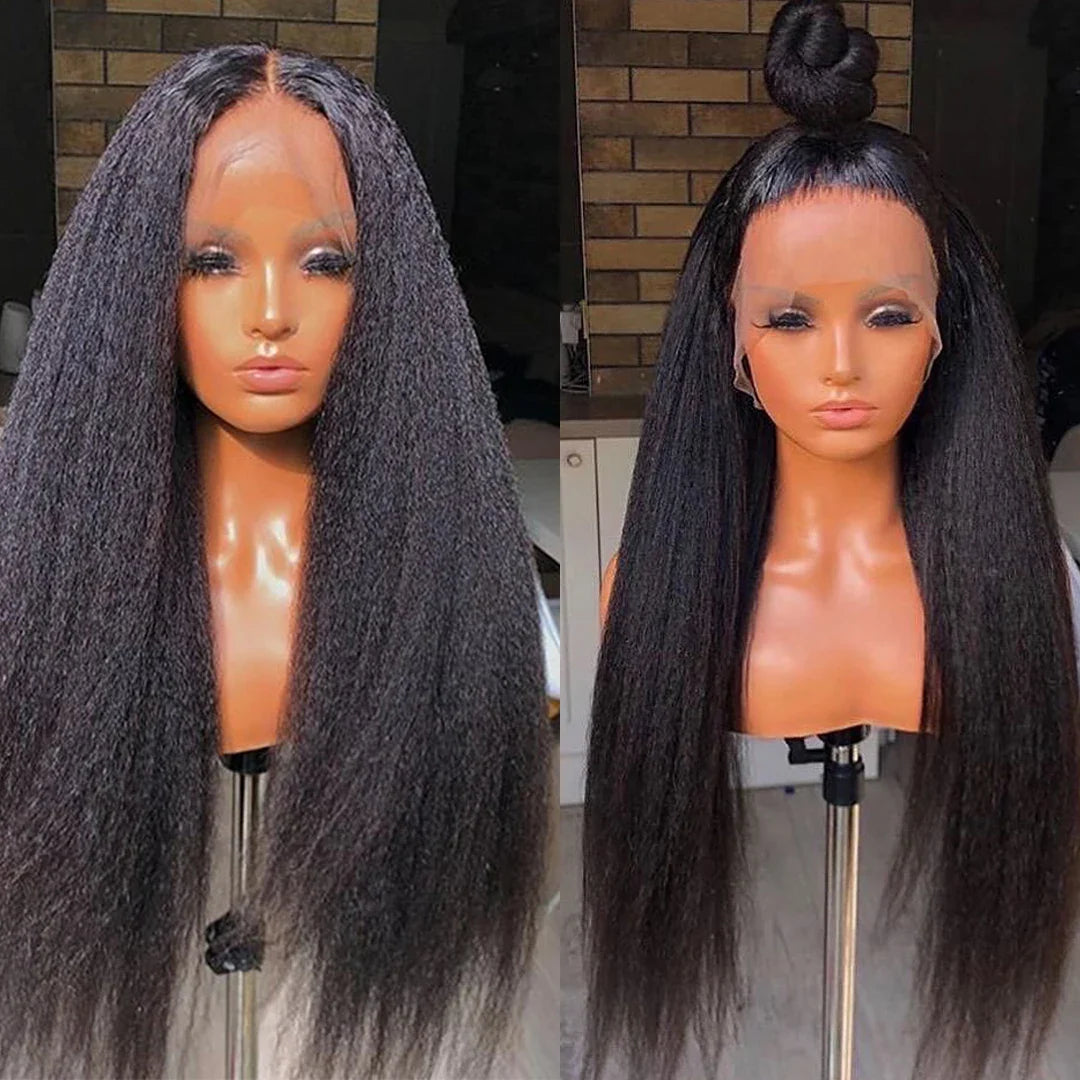 360 Lace Kinky Straight Natural Color Human Hair Wig With Baby Hair Transparent Lace