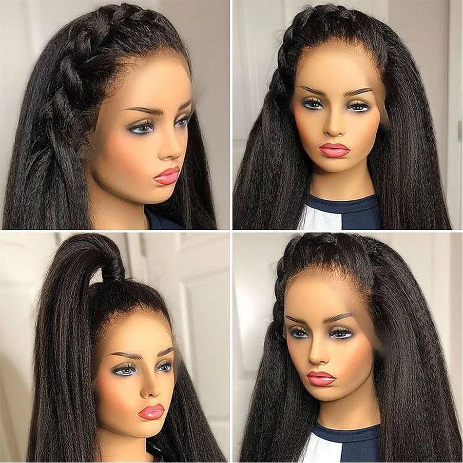 360 Lace Kinky Straight Natural Color Human Hair Wig With Baby Hair Transparent Lace