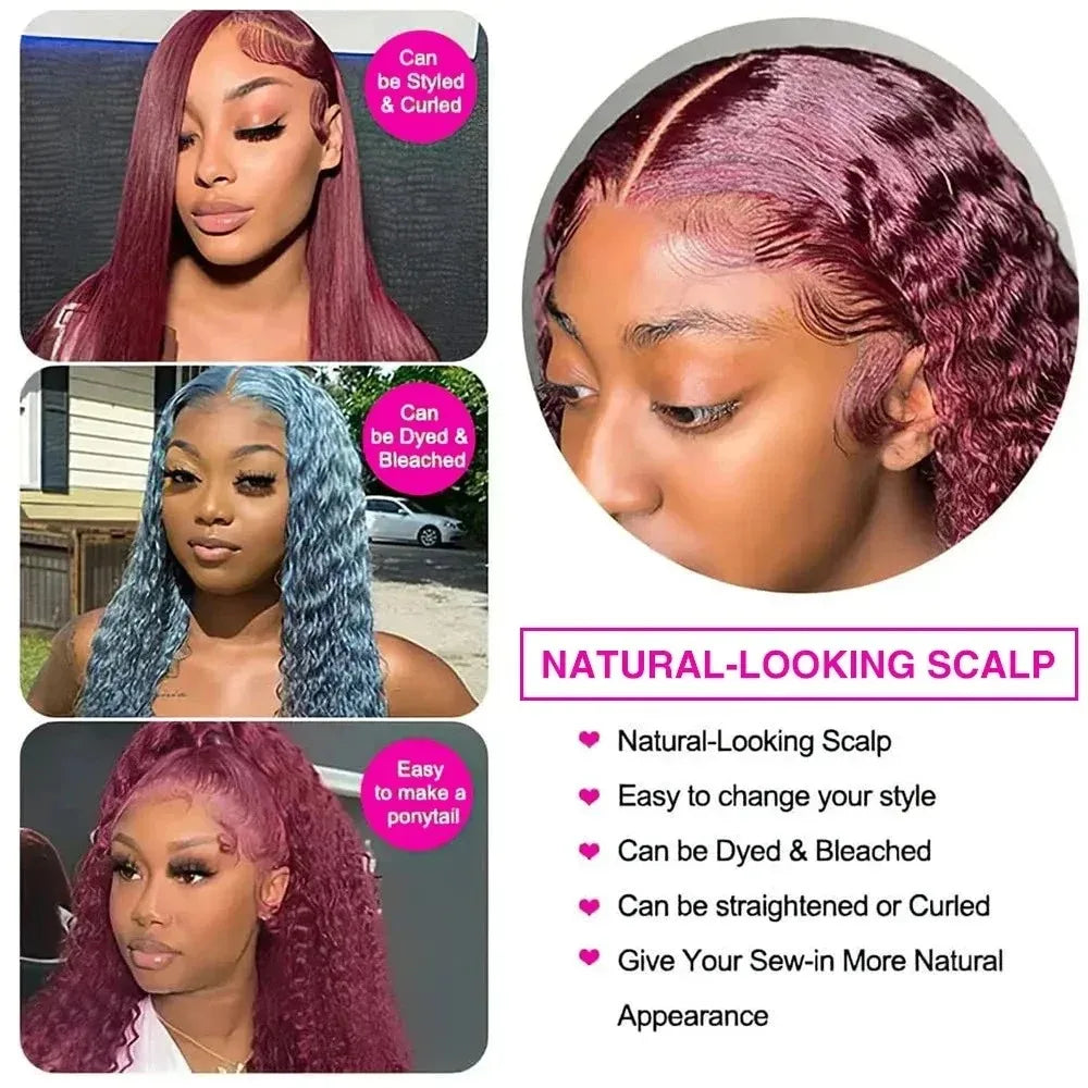 Transparent Lace 180 Density 13x4/13x6 99j Colored Deep Wave Lace Front Human Hair Wigs